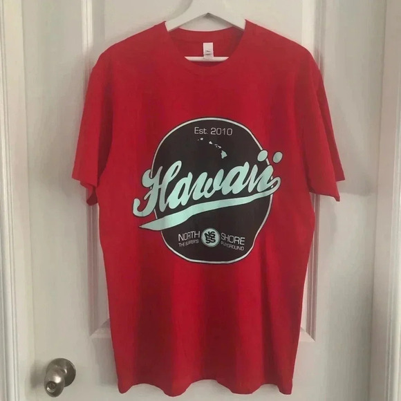 North Shore Hawaii Red Short Sleeve Tee Hawaiian Islands Print - Picture 2 of 9